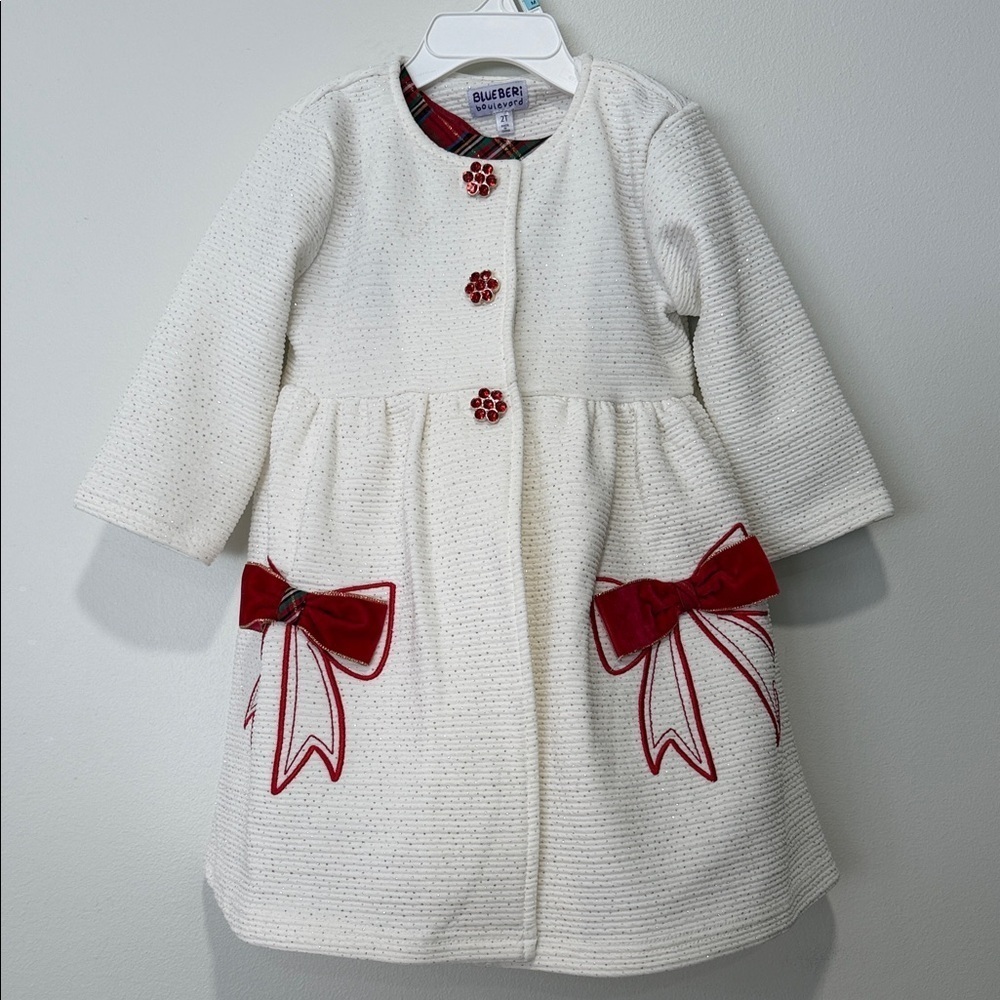 White Coat with Red Bow Accents & Matching Dress